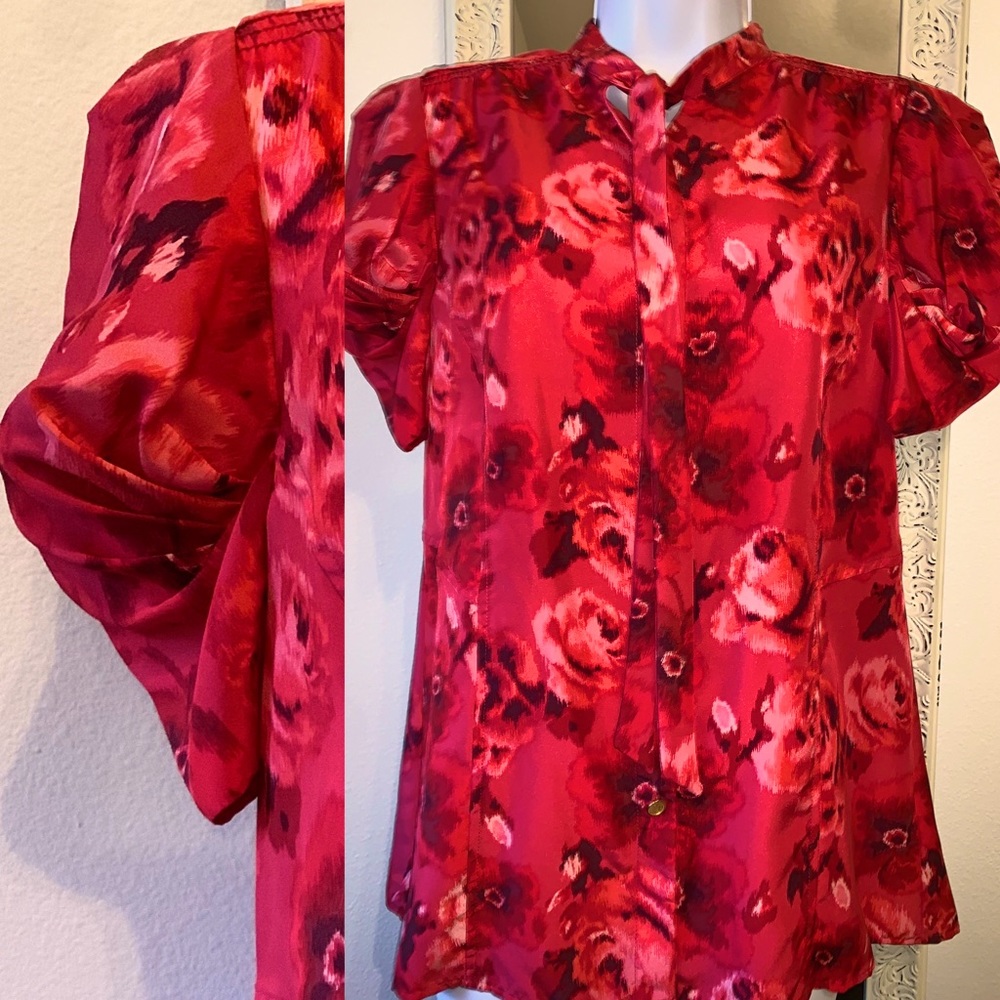 Juicy Couture Womens Blouse Silk Red- Floral